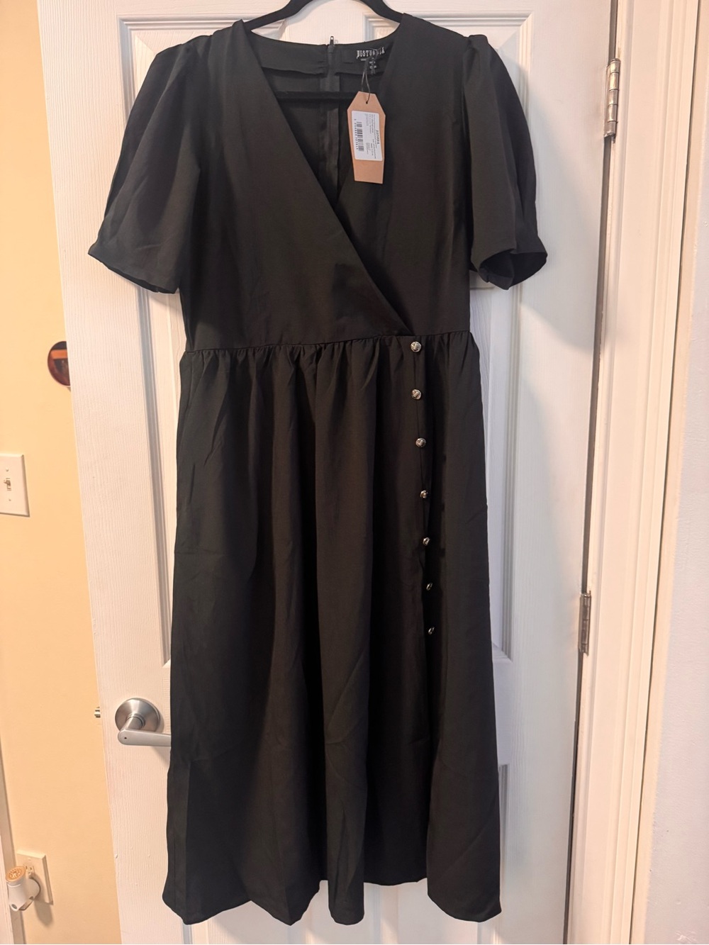 Disturbia Black Midi Dress with Side Buttons